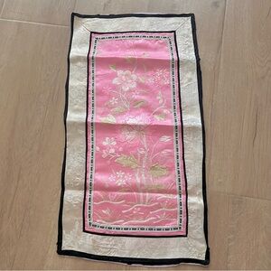 RARE Antique Qing Dynasty Chinese Silk Hand Embroidered Sleeve Panel Pink‎ Lotus